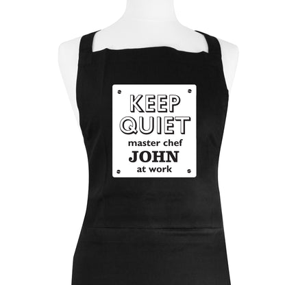 Personalised Keep Quiet Black Apron