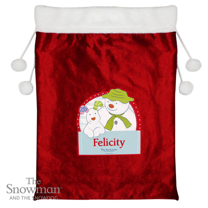 Personalised The Snowman and the Snowdog Luxury Pom Pom Sack