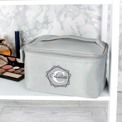 Personalised Geometric Initial Grey Toiletry Bag