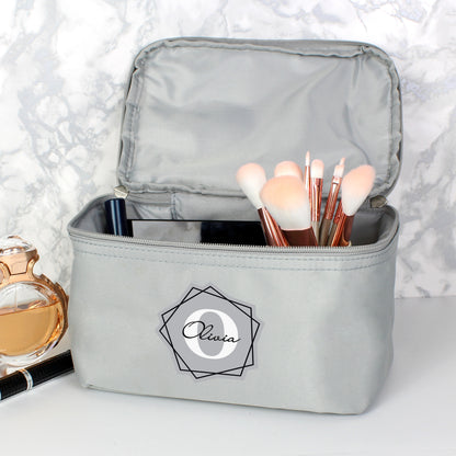 Personalised Geometric Initial Grey Toiletry Bag