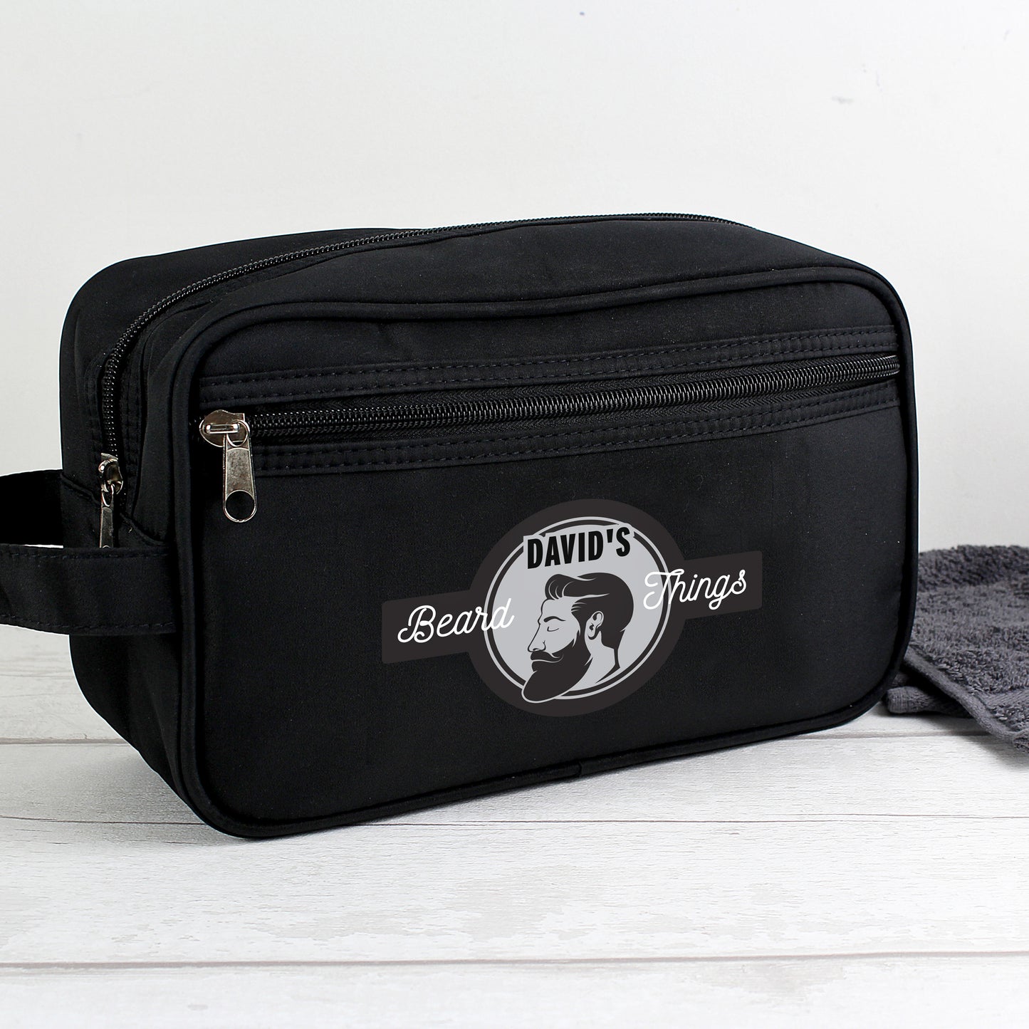 Personalised Beard Things Black Toiletry Bag