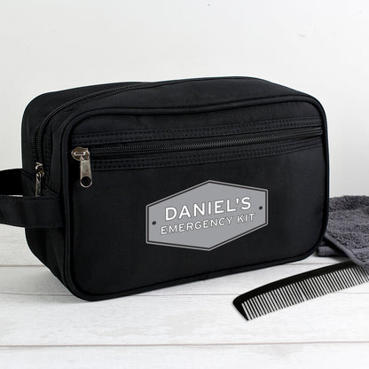 Personalised Plaque Black Toiletry Bag