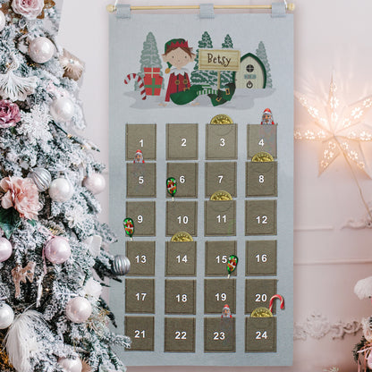 Personalised Elf Advent Calendar In Silver Grey