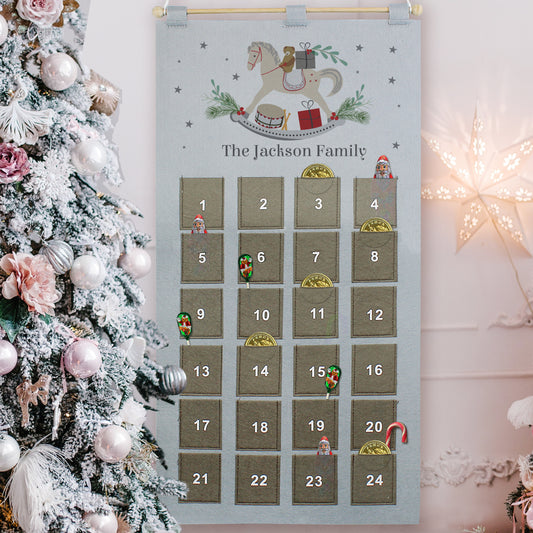 Personalised Rocking Horse Advent Calendar In Silver Grey