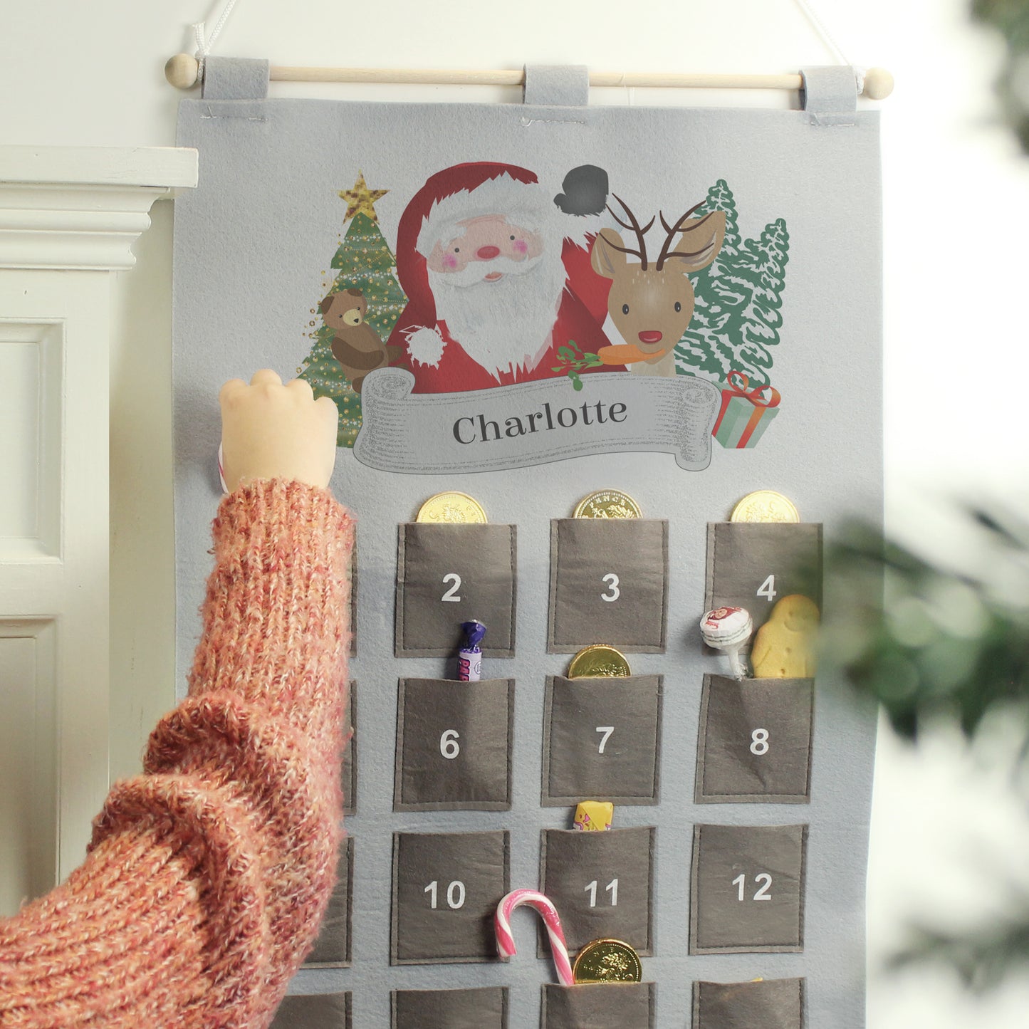 Personalised Santa Advent Calendar In Silver Grey