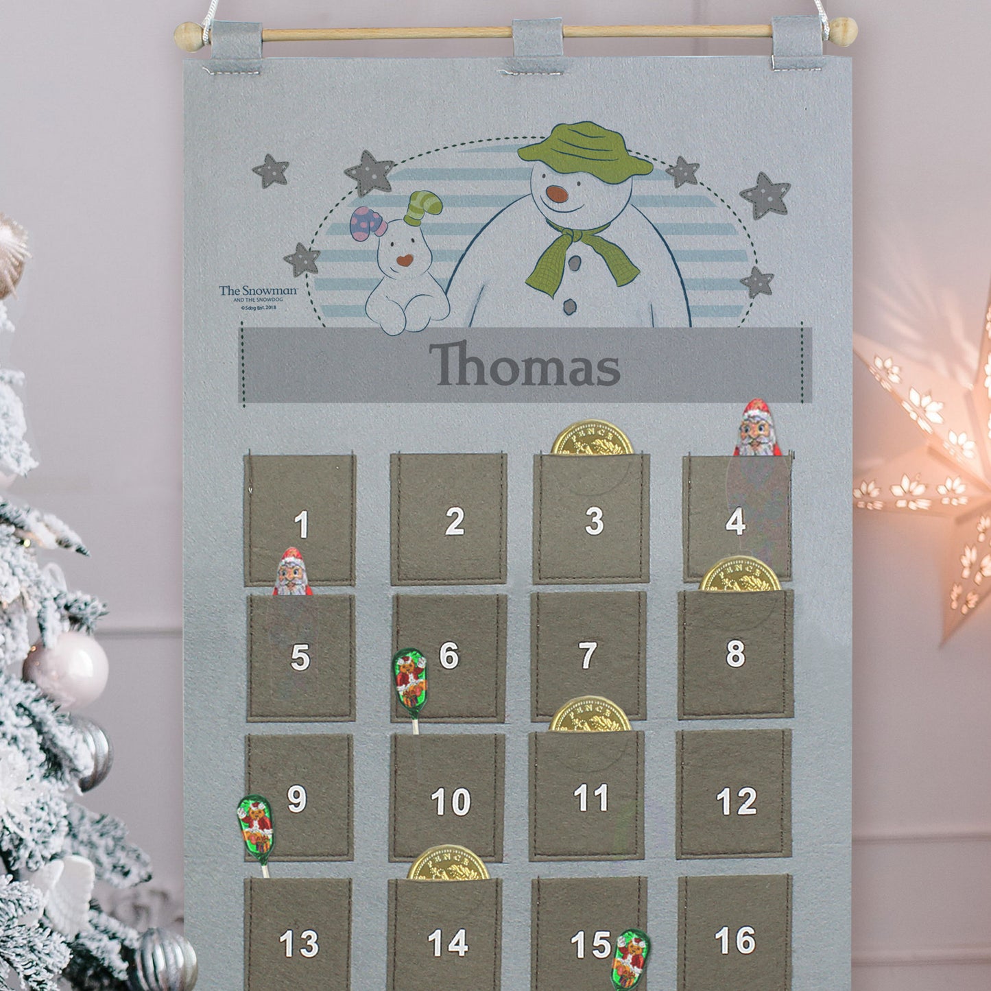 Personalised The Snowman Advent Calendar In Silver Grey