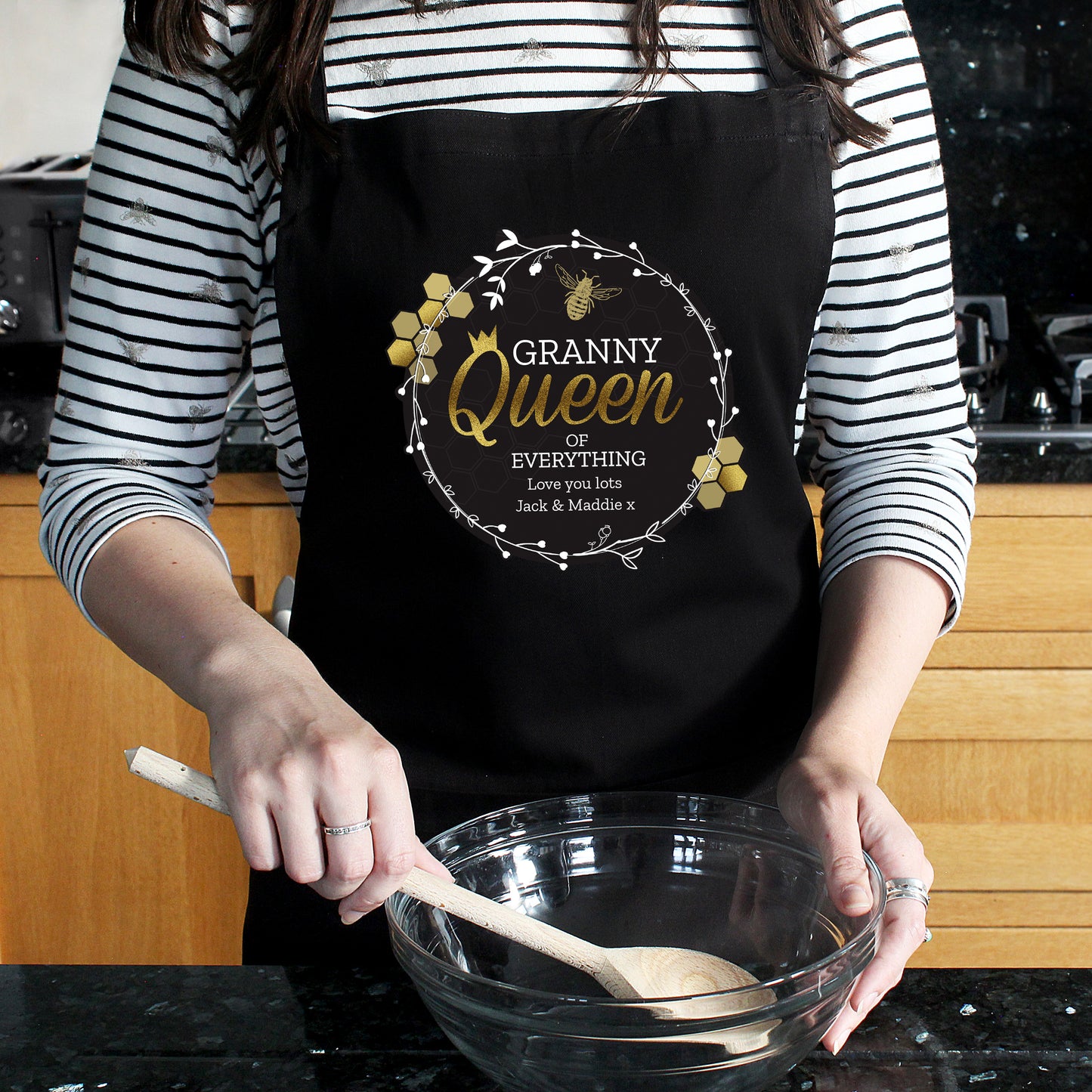 Personalised Queen Bee Black Apron