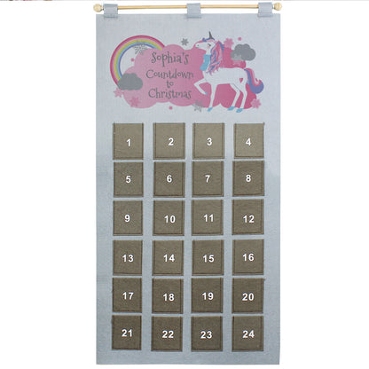 Personalised Christmas Unicorn Advent Calendar In Silver Grey