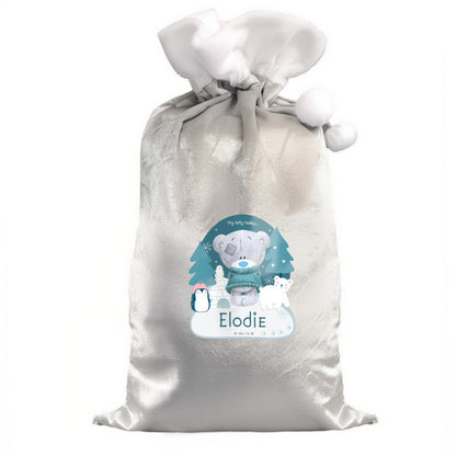 Personalised Winter Explorer Tiny Tatty Teddy Luxury Silver Grey Pom Pom Sack