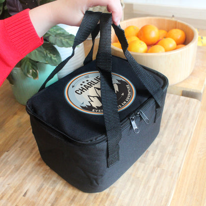 Personalised Adventure Black Lunch Bag