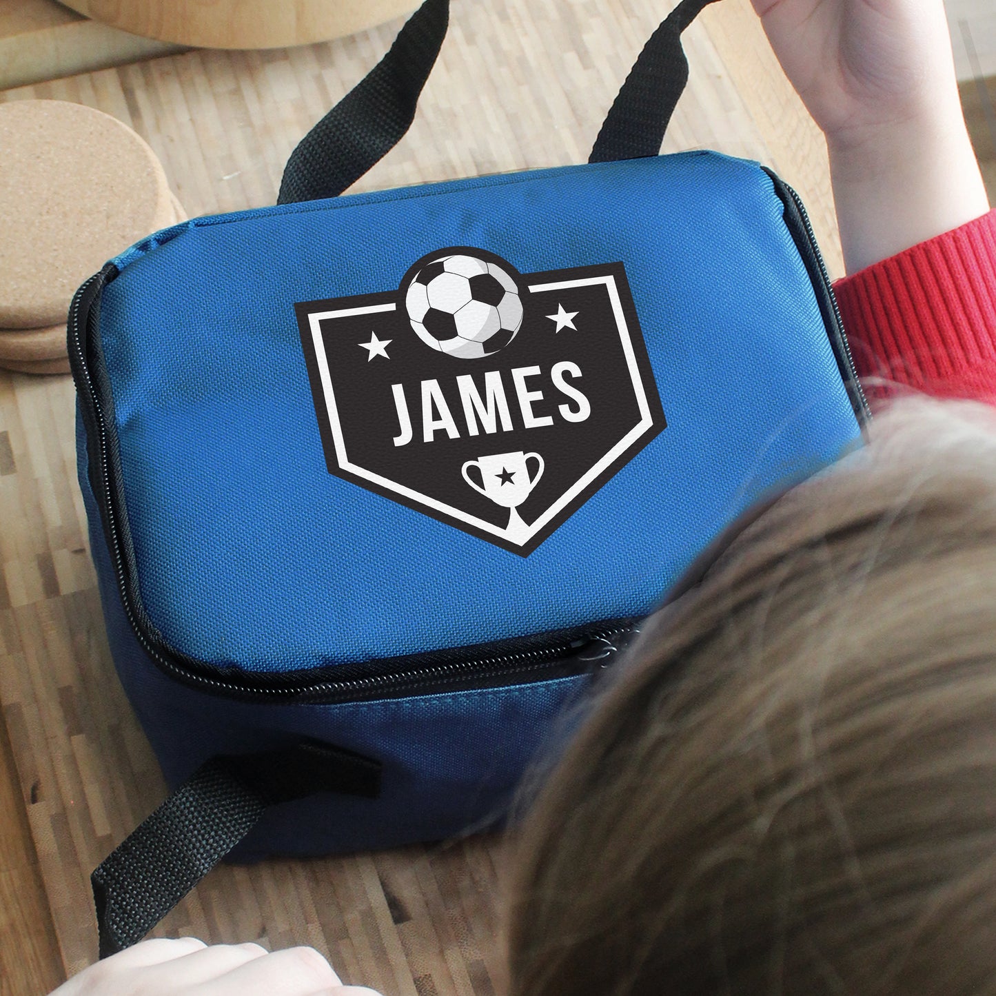 Personalised Football Black Lunch Bag