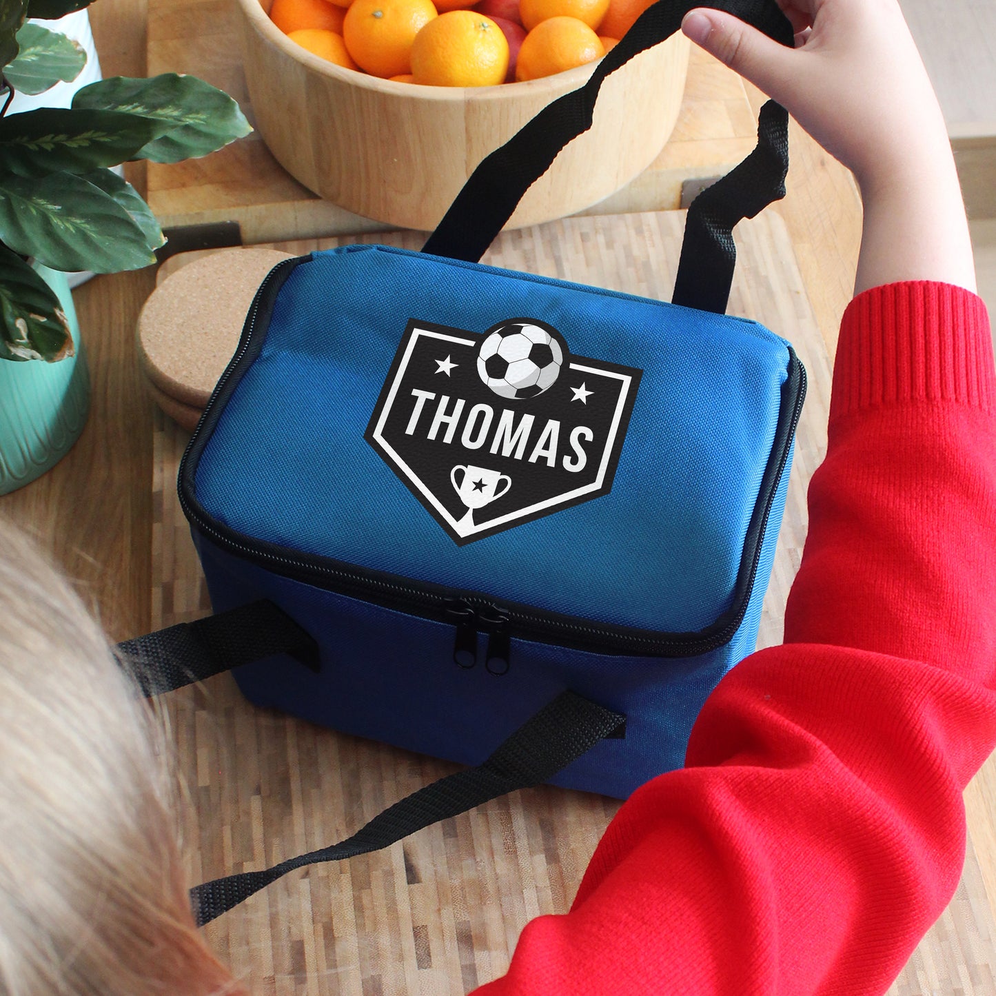 Personalised Football Black Lunch Bag