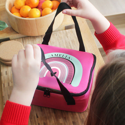 Personalised Rainbow Pink Lunch Bag