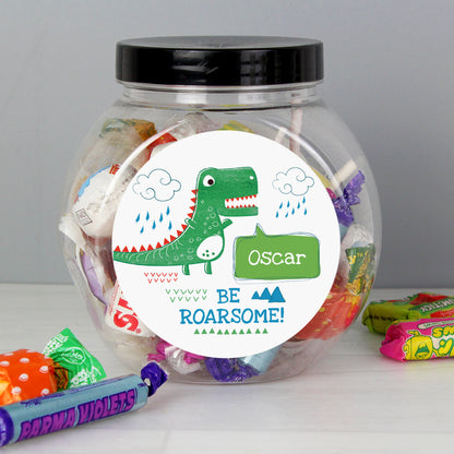 Personalised 'Be Roarsome' Dinosaur Sweet Jar