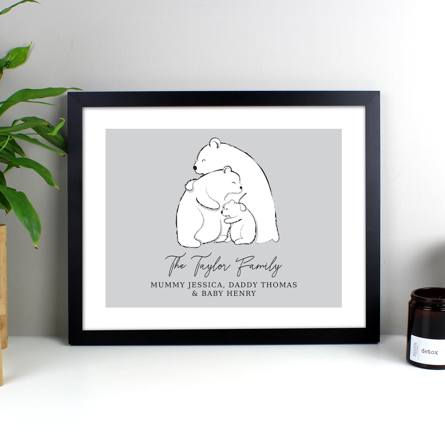 Personalised Polar Bear Family Black Framed Print