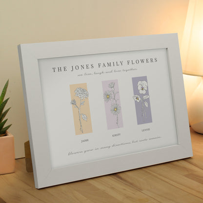 Personalised Flower of the Month Family A4 Framed Print