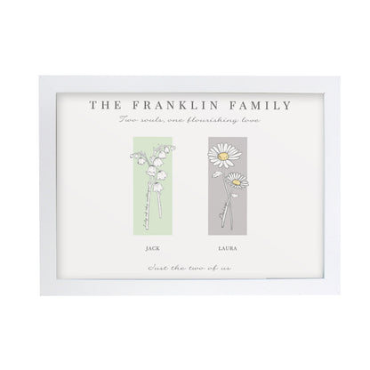 Personalised Flower of the Month Family A4 Framed Print