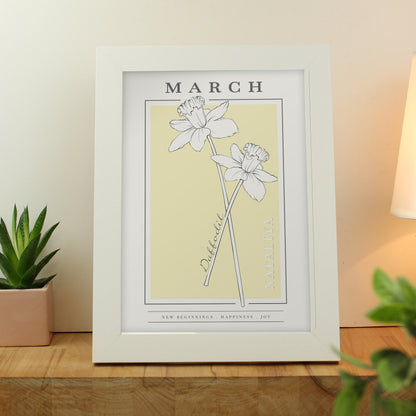 Personalised Birth Flower White A4 Framed Print