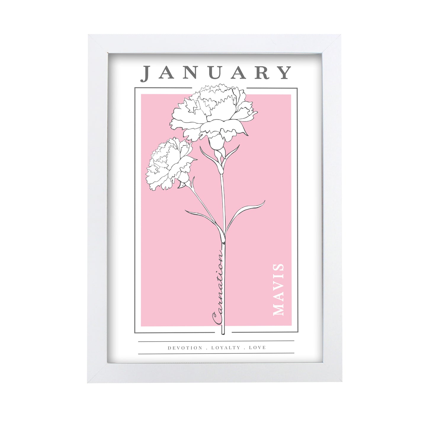 Personalised Birth Flower White A4 Framed Print