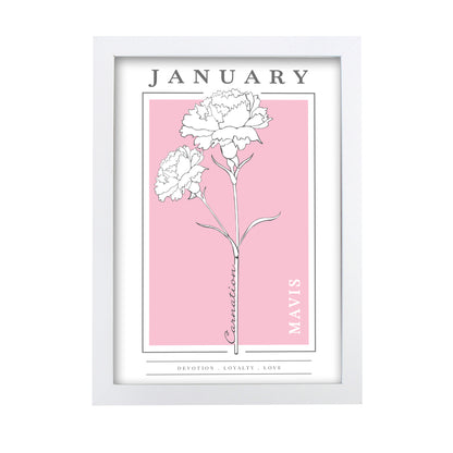 Personalised Birth Flower White A4 Framed Print