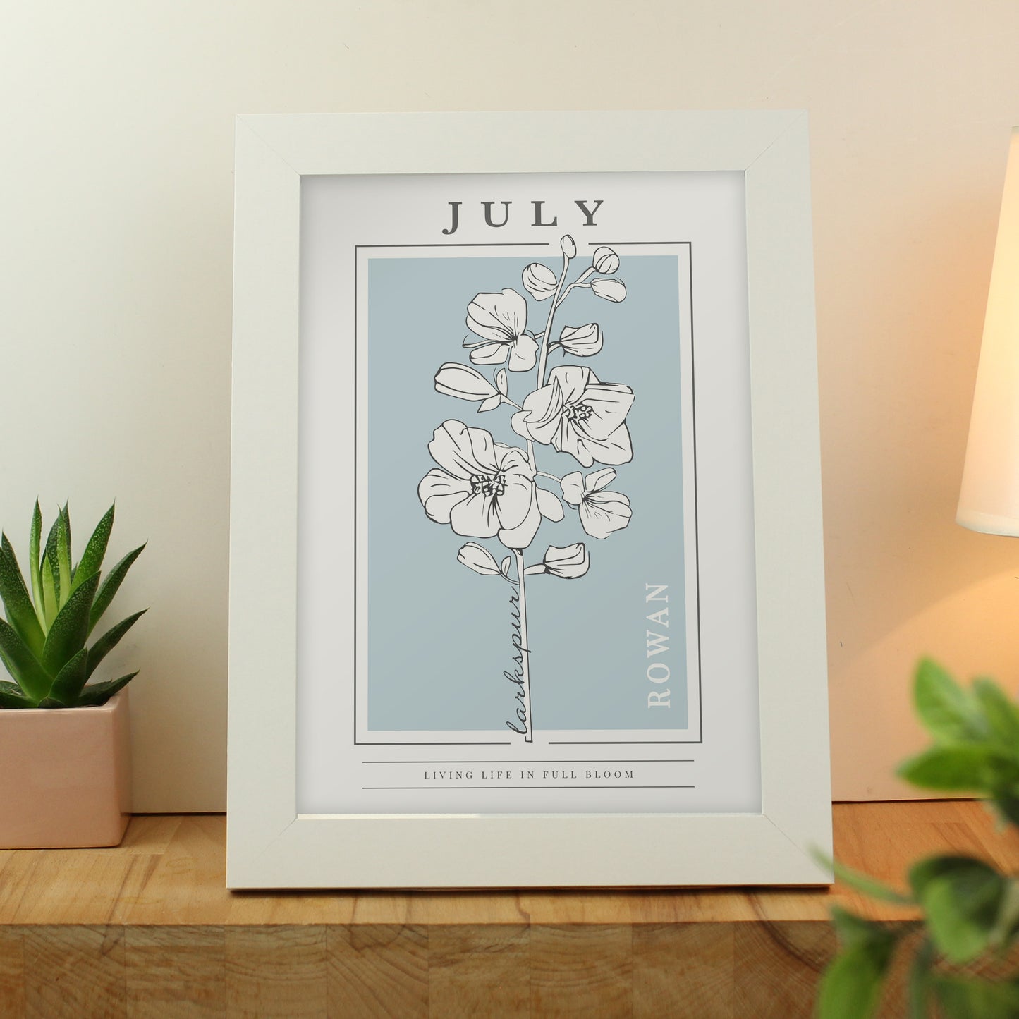 Personalised Birth Flower White A4 Framed Print