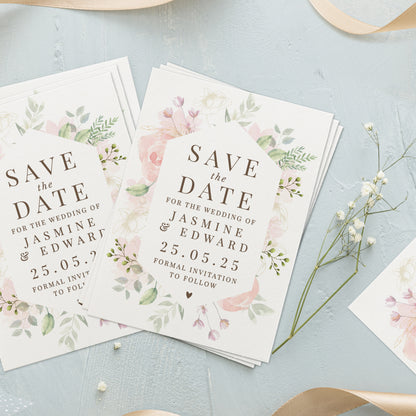 Personalised Soft Floral Set of 36 Wedding Save the Dates