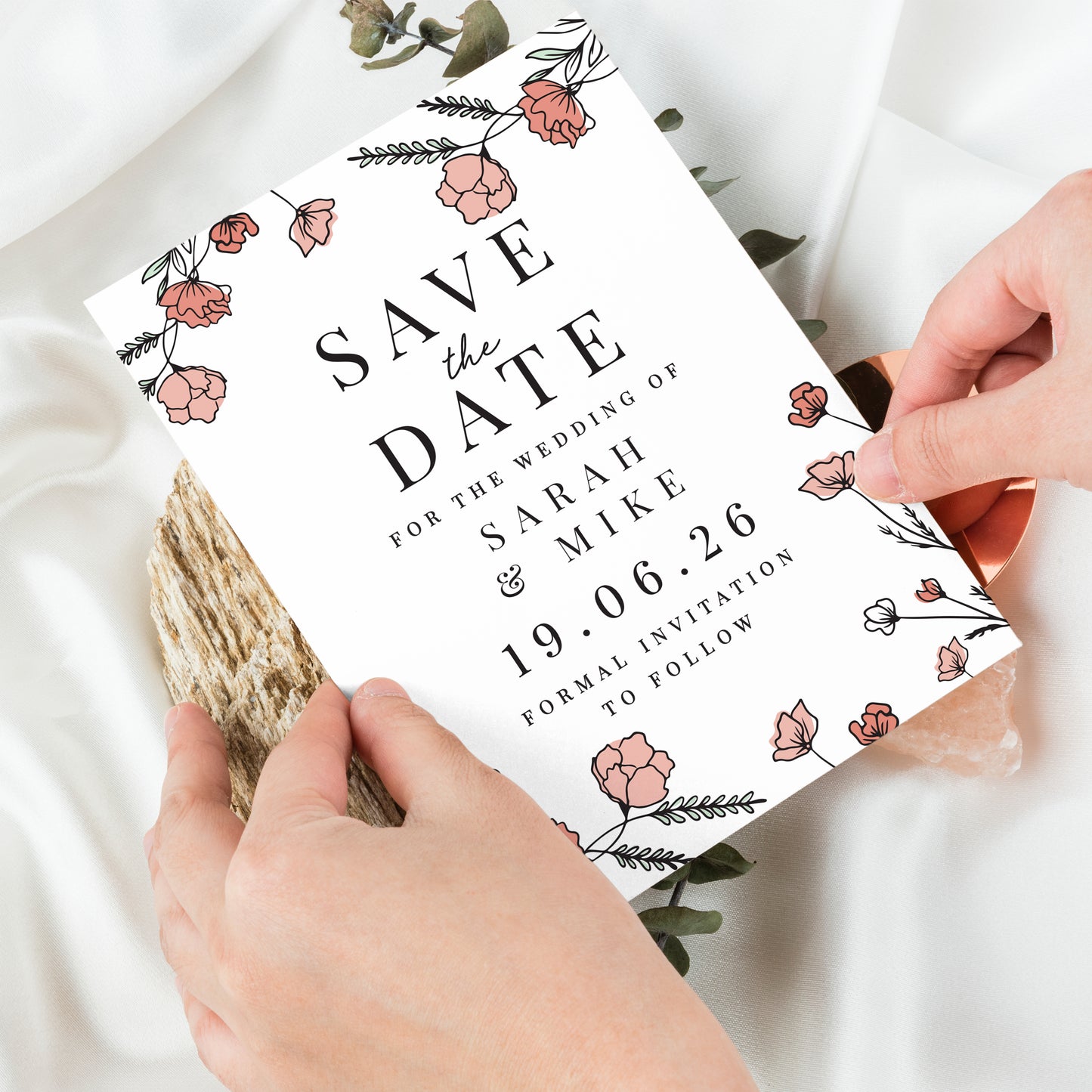 Personalised Pink Floral Set of 36 Wedding Save the Dates