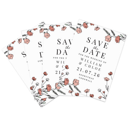 Personalised Pink Floral Set of 36 Wedding Save the Dates