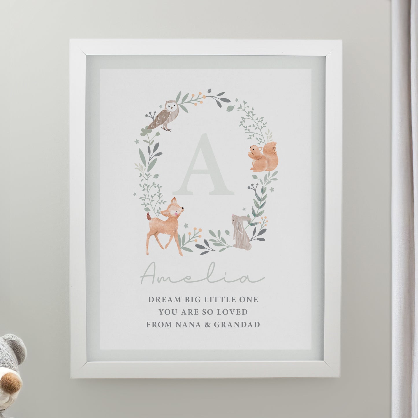 Personalised Woodland Initial White Poster Frame