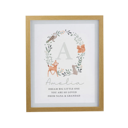 Personalised Woodland Initial Oak Poster Frame