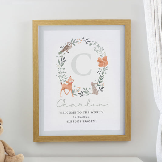 Personalised Woodland Initial Oak Poster Frame