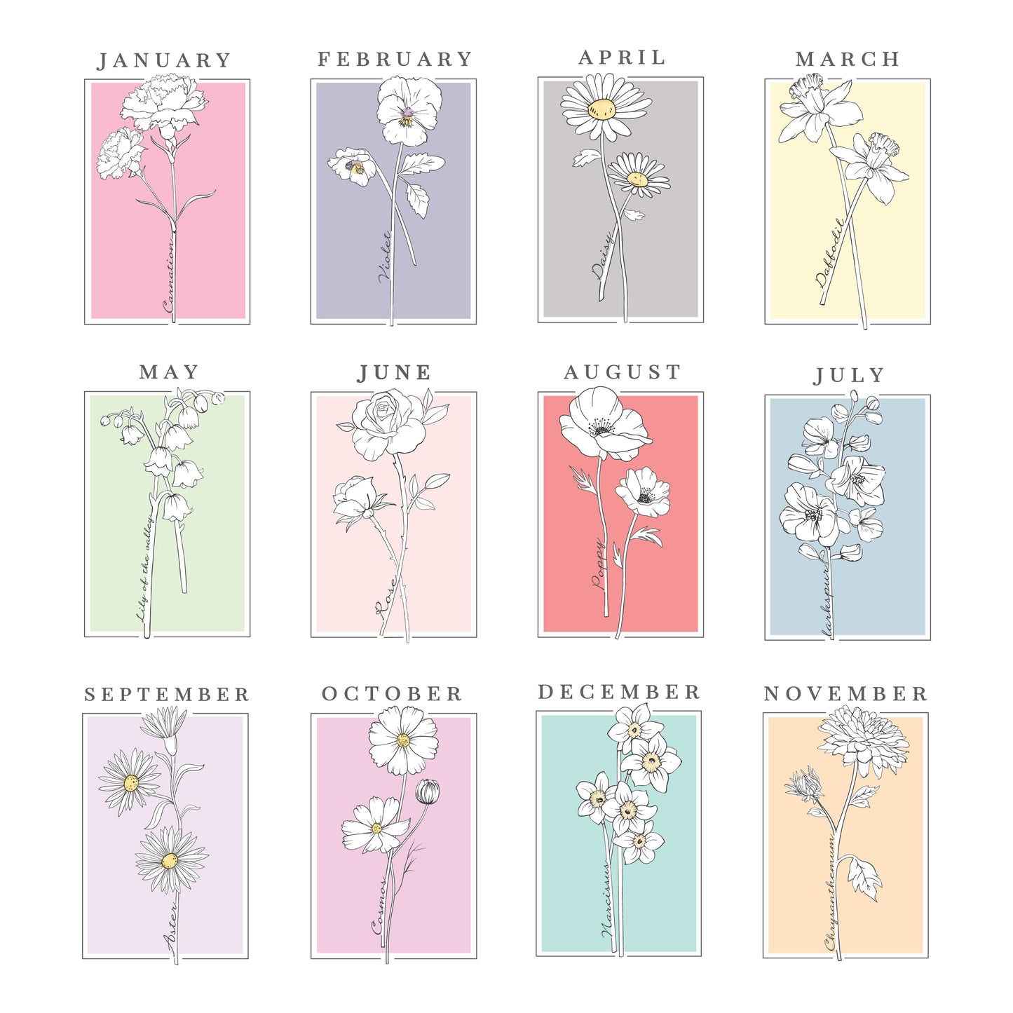 Personalised Birth Flower White Poster Frame