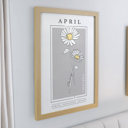 Personalised Birth Flower Oak Poster Frame