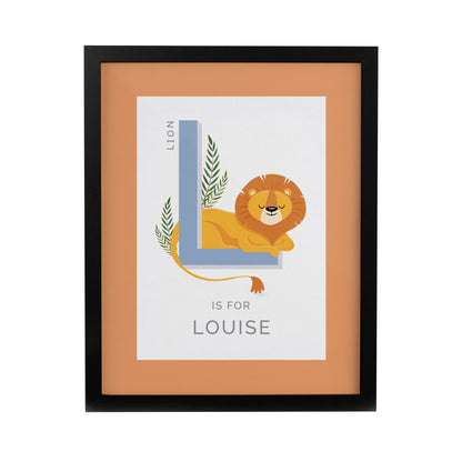 Personalised Animal Alphabet Black Poster Frame