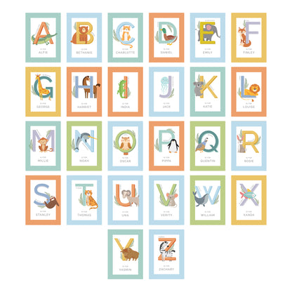 Personalised Animal Alphabet Oak Poster Frame