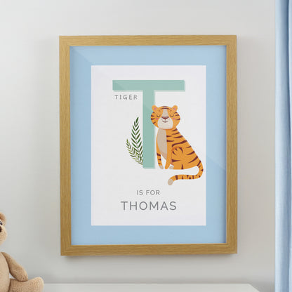 Personalised Animal Alphabet Oak Poster Frame