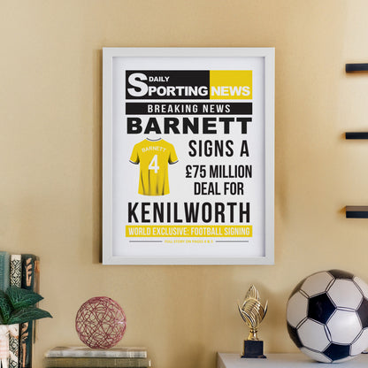 Personalised Football News White Poster Frame