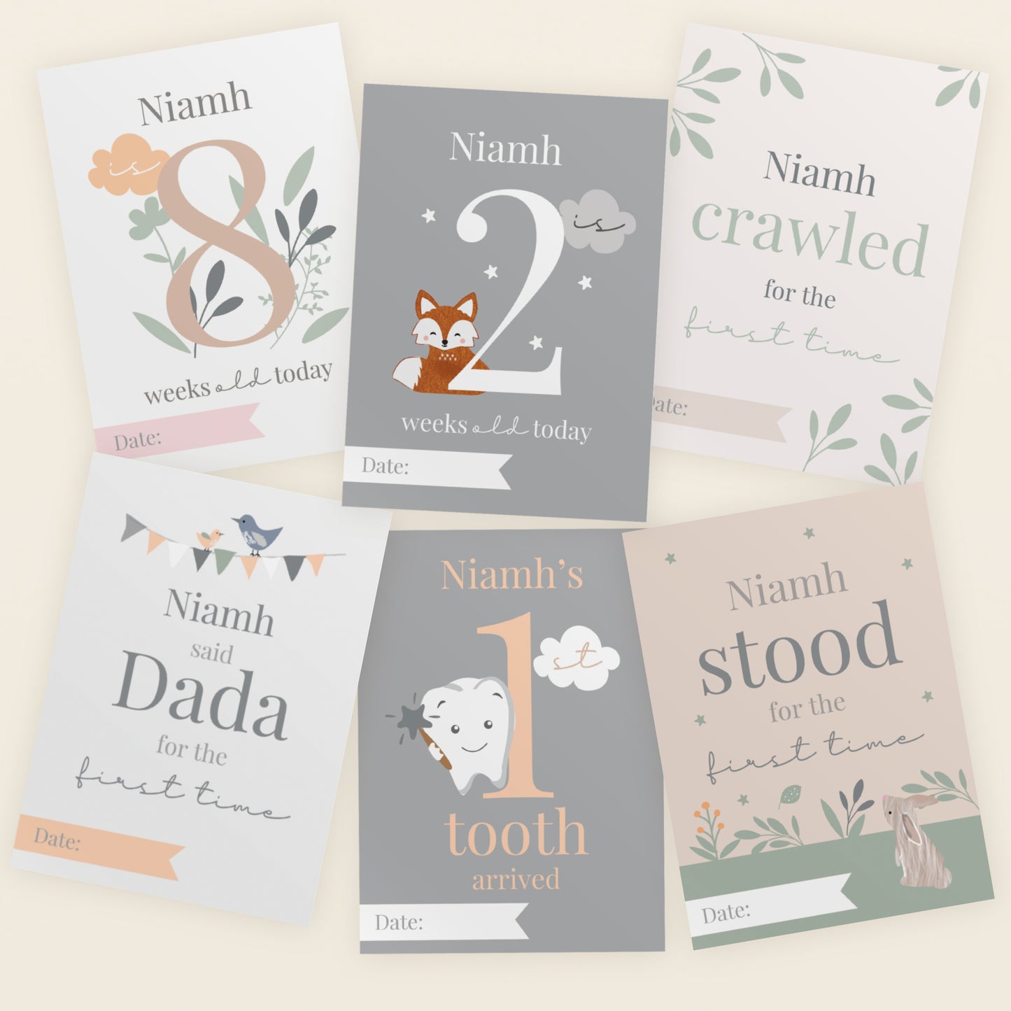 Personalised Woodland Animals Baby Milestone Cards