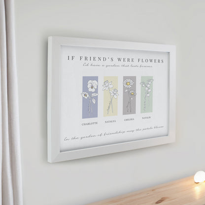 Personalised Birth Flower Family of 4 White Framed Print
