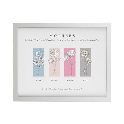 Personalised Birth Flower Family of 4 White Framed Print