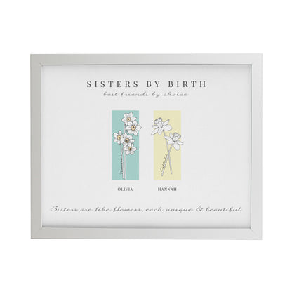 Personalised Birth Flower Family of 2 White Framed Print