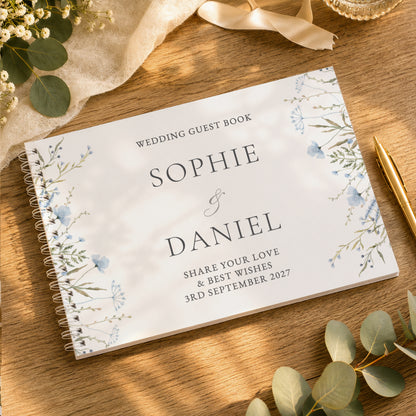 Personalised Blue Wild Flowers Wedding Guest Book