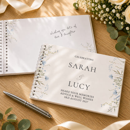 Personalised Blue Wild Flowers Wedding Guest Book