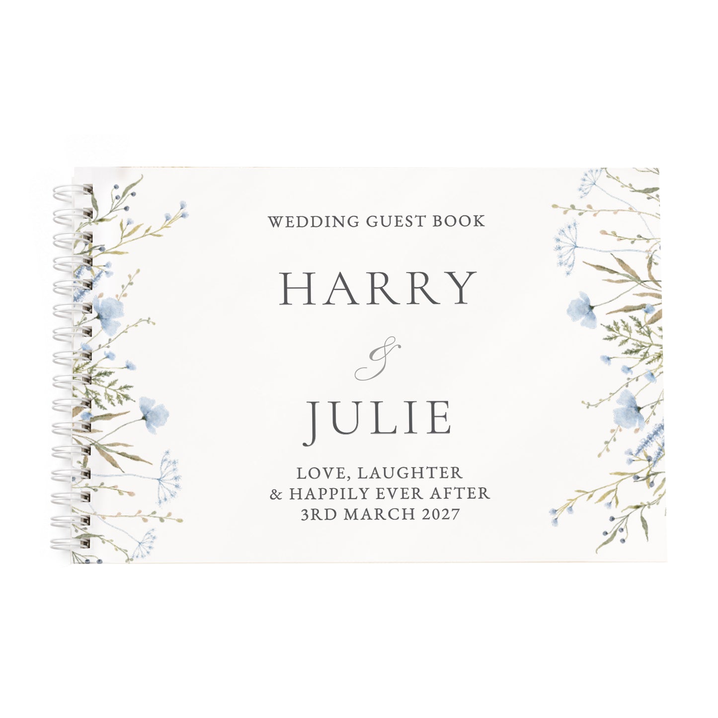 Personalised Blue Wild Flowers Wedding Guest Book