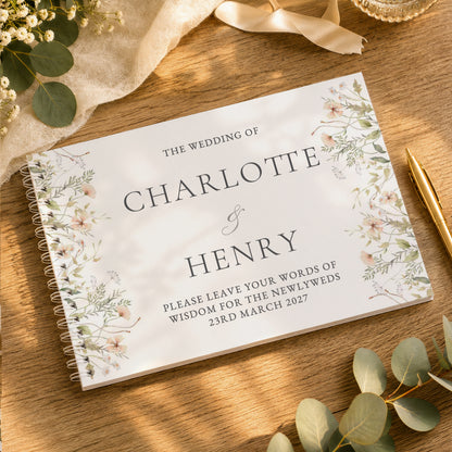 Personalised Peach Wild Flowers Wedding Guest Book