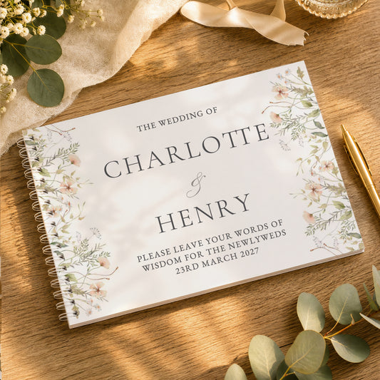 Personalised Peach Wild Flowers Wedding Guest Book