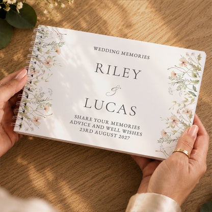 Personalised Peach Wild Flowers Wedding Guest Book