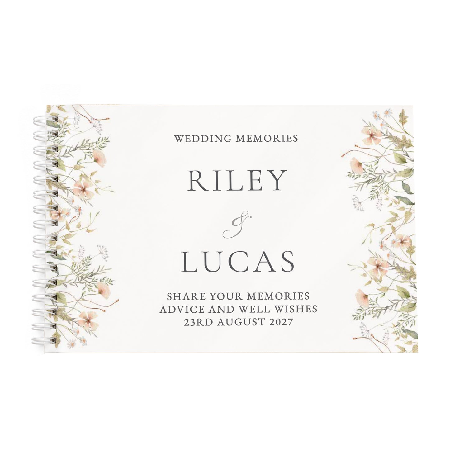 Personalised Peach Wild Flowers Wedding Guest Book