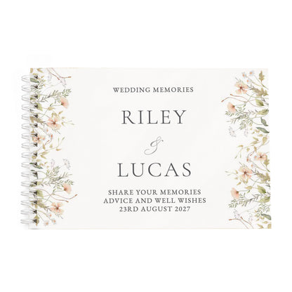 Personalised Peach Wild Flowers Wedding Guest Book