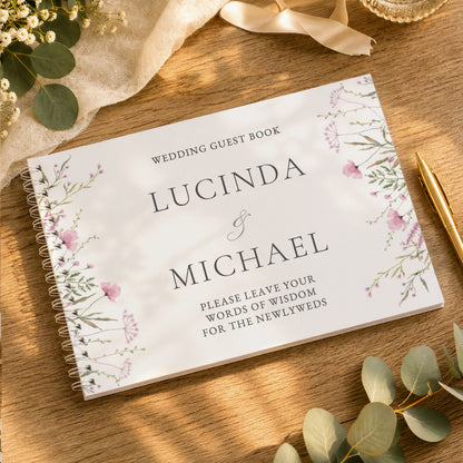 Personalised Pink Wild Flowers Wedding Guest Book